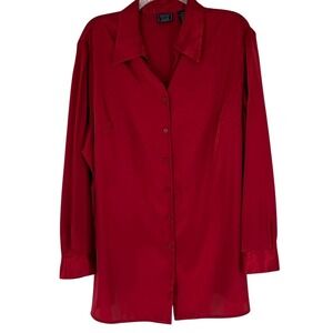 Laura Scott Blouse Woman 20W Red Satin Button Down Long Sleeve Shirt Plus Size